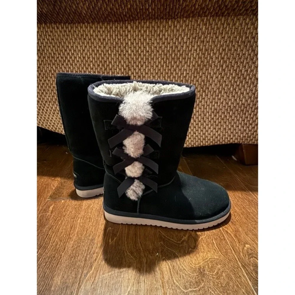 Koolaburra by UGG Victoria Tall Black Suede Bow Boots Women's Size 8